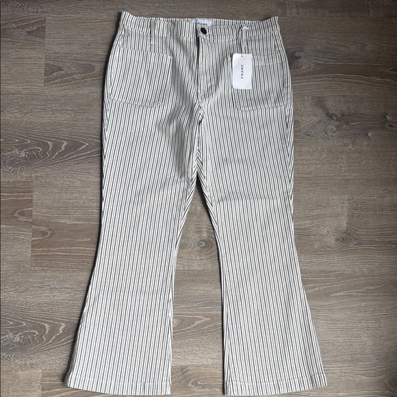 NEW Frame Le Bardot Crop Flare striped mid-rise kick-flare jeans 31 - Picture 2 of 15